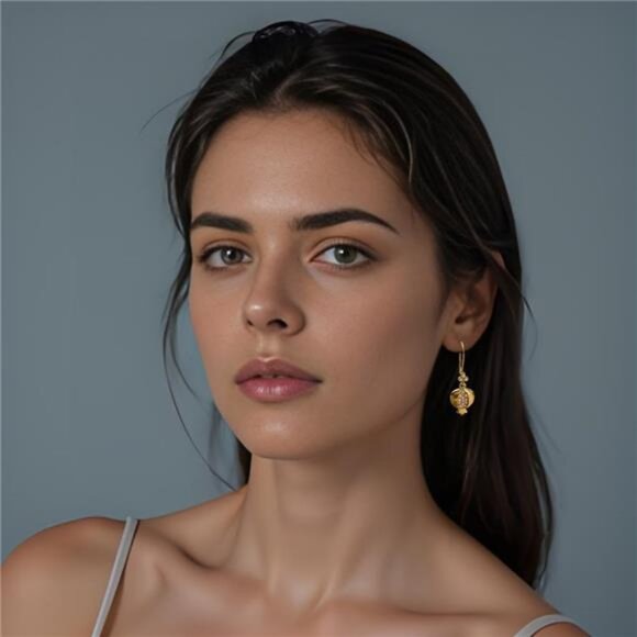 18K Gold Plated Pomegranate Design Drop Earrings – Cubic Zirconia Inlay - Picture 3 of 6